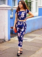 Women's Satin Blue Flowered