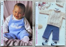 2 KNITTING PATTERNS ~ BABIES DUNGAREES IN DK ~ OUTFIT TOP & TROUSERS IN SHETLAND