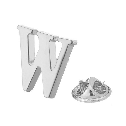Silver letter metal brooch - silver,