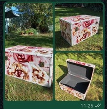 Large Floral Peony Rose Storage Trunk Chest Box Steamer Style Shabby Chic