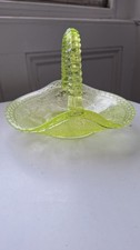 Vintage Uranium Glass Basket Grape Pattern Serving Dish