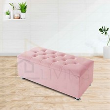 CHESTERFIELD PINK PLUSH VELVET OTTOMAN TOY STORAGE BOX 