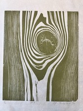 Vintage Woodcut Print Signed