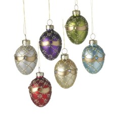 Set of 6 Colourful Glass Egg Christmas Tree Bauble Decorations