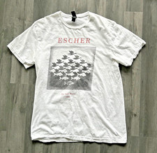 MC Escher Sky and Water Medium White T Shirt Tee Top Gildan Retro Faded Art Fish