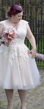 House Of Mooshki Tea Length Blush Wedding Dress