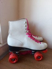 Roller Derby Skates Quads Fitted Labeda Wheels UK 7 White Leather Pink Laces