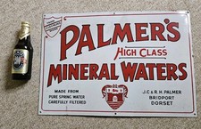 1930s PALMERS MINERAL WATERS BRIDPORT DORSET ENAMEL ADVERTISING SIGN Original