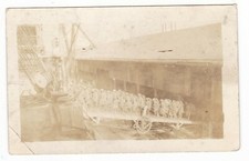 c1916 RPPC WWI SOLDIERS MARCHING GANG PLANK TO WARSHIP VINTAGE PHOTO POSTCARD !!
