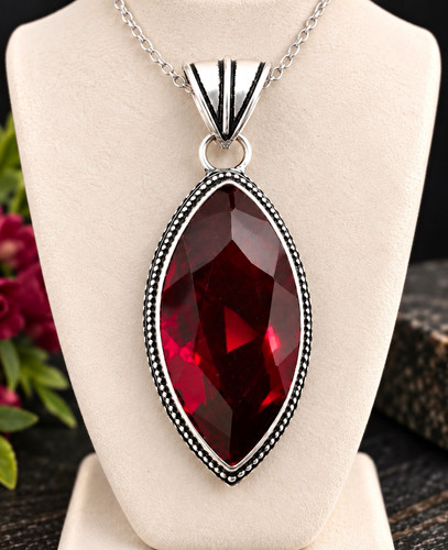 Deep red faceted marquise - deep,