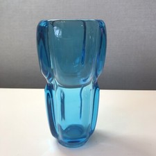 Sklo Union Art Glass Vase Azura Blue Czech MCM 17.5cm high