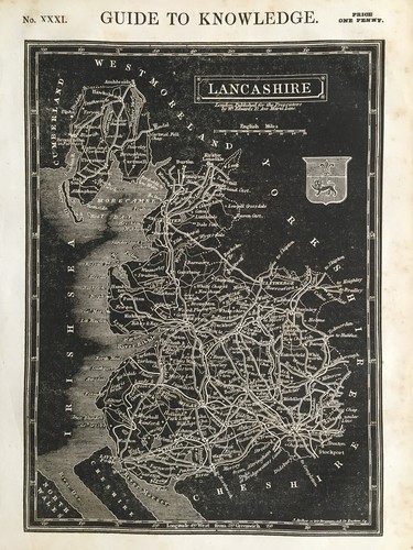 1838 antique map lancashire - antique,