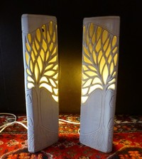 Rare Syl And Ray Macro Ceramics Cumbria Stoneware Tree Wall or Floor Lights Pair