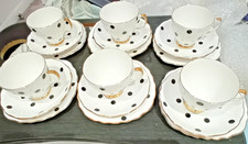 Genuine Vintage Royal Vale POLKA DOT Bone China 6 Tea Cups, Saucers and plates