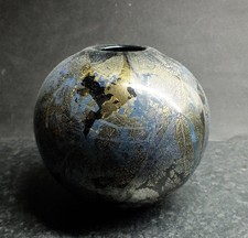 Classic Isle of Wight Black Azurene Glass Vase 1980s  silver/gold flecks