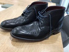 Loake Design 'Errington' U.K. 7.5F Leather Semi Brogue Chukka Boots Black 
