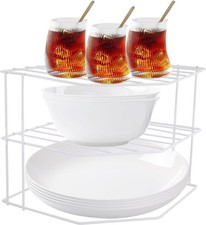 ASelected Corner Plate Rack, 3 Tier Plate Stacker for Cupboards, 23x23x20cm Meta
