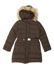 BENETTON Girls Hooded Padded Coat 8-9 Years Large Grey Polyamide BY20