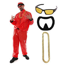 90'S TV RAPPER ADULTS FANCY DRESS COSTUME RED TRACKSUIT GLASSES CHAIN BEARD