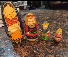 Vintage Nativity Matryoshka Nesting Dolls Hand-Painted Russian Set of 4 