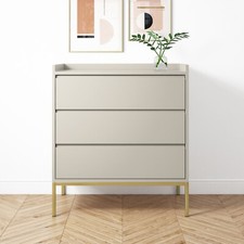 Chest of Drawers Beige with 3 Drawers Gold Metal Legs Modern Seamless Style