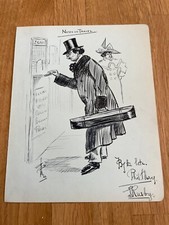 early 1900s pen and ink drawing ! notes on travel - gentleman getting his ticket