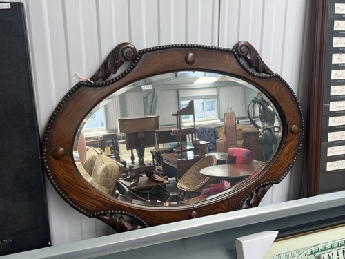 Antique oak framed mirror 77cm - framed,