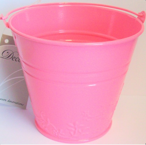 Pink pastel small metal bucket - pink,