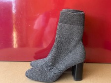 Zara Women's Metallic Sparkly Gray Sock Blocked Heel Ankle Boots Size 38 A17