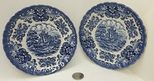2 Vintage Olde Country Castles Style ~Blue 5.5" Tea Cup Saucer,FAST FREE P&P 