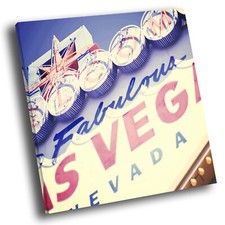 Blue Las Vegas Sign Square Abstract Photo Canvas Wall Art Large Picture Prints