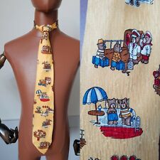 Olly Gan Vintage Tie Yellow Silk Teddy Bear Pattern Italian 1990s BC42