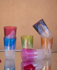 Moroccan Tea Glasses Multicoloured Set of 6 - Hand Painted Tea Glasses Gift