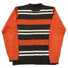 Sergio Tacchini Knit Jumper Wool Blend Striped Brown Orange Winter Mens Large