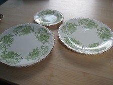 Set of two porcelain Staffordshire green dragon dinner plates