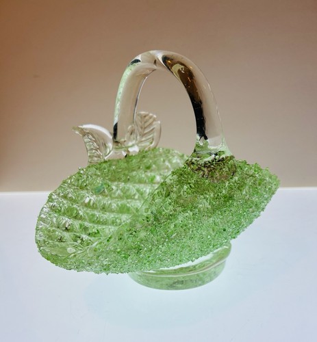 Vintage art glass basket green - vintage,