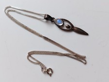 Sterling Silver Chain Moonstone Pendant Necklace Woman Moon Goddess 