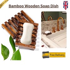 Bamboo Wooden Soap Dish Soap Tray Holder Storage Rack Plate Container Bathroom