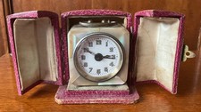 Antique Small Mother Of Pearl Travelling Alarm Clock & Case