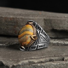 Men silver ring Handmade 925 Silver Sterling Ring with Boulder opal