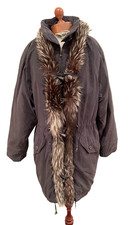 GOLDIX - Dark Bluey Green Quilted Jacket with Fox Fur Trim UK SIZE 10