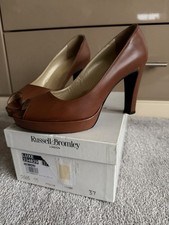 Russell & Bromley Leather Peep-Toe Tan Heeled Shoes UK4