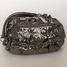 Mischa Barton Pewter Grey Snake Print Metal Flower Detail Shoulder Bag