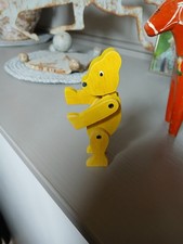 Wooden yellow articulated jointed small  4 1/2 in wooden teddy bear XC low price