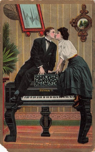 Man woman kissing top - man, &