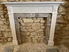 Painted White Wooden  Fire Surround  With Marble Slips