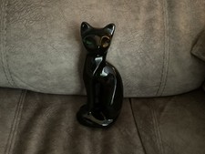 Vintage Ceramic Black Cat With Green Eyes, Made In Taiwan