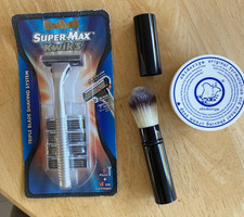 Shaving kit, Triple blade SuperMax kwik3 Handle+ & cartridges, Brush & Cream