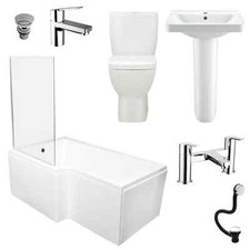 Complete Bathroom Suite L Shaped Shower Bath Inc Screen and Taps LEFT HAND