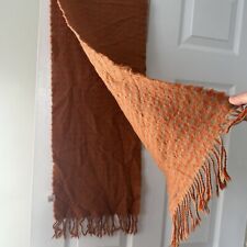 Tan Beige Orange Check Houndstooth Dogtooth Soft Tassel Neck Scarf